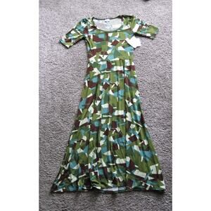 NEW LuLaRoe ANA full length Dress womans S Small Green Brown Army Colors Stretch